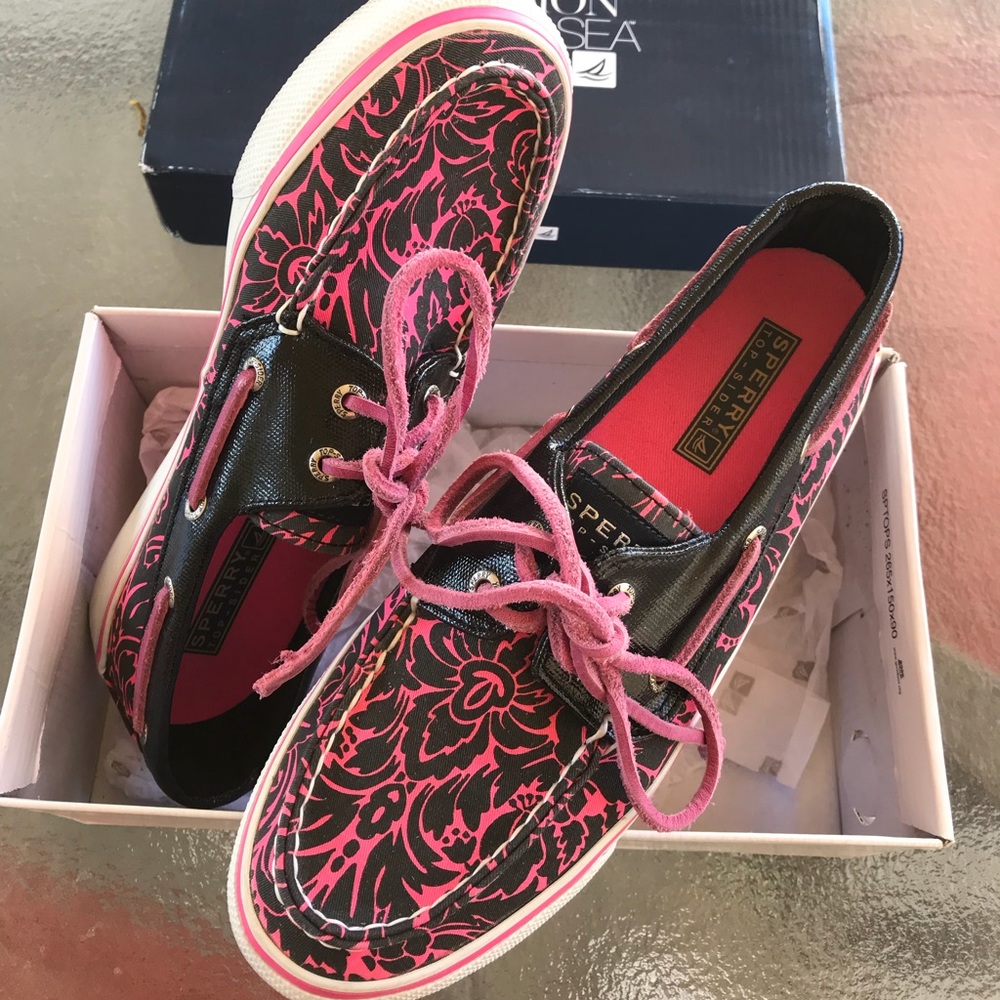 Sperry Pink and Black Boat Shoes